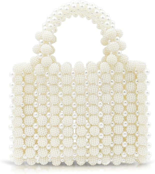 Women Pearl Purse,Pearl Clutch, Evening Bags, Square Artificial Pearl Clutch, White Purse for Par... | Amazon (US)
