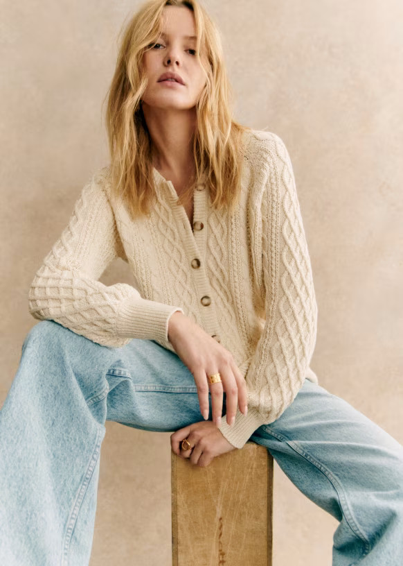 Andie Cardigan - Cream - Organic cotton - organic textile - Sézane | Sezane Paris