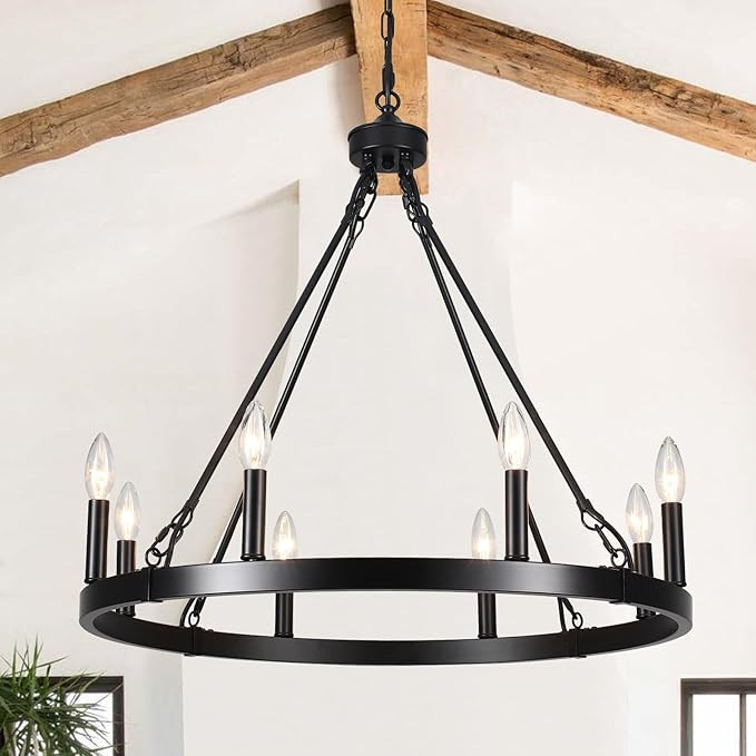 ZJVAIVE Black Wagon Wheel Chandelier Diam 26 inch 8 Light Black Farmhouse Chandeliers for Dining ... | Amazon (US)