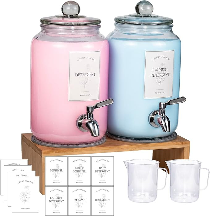 2 Pack Glass Laundry Detergent Dispenser,Sturdy glass Fabric Softener Dispenser With Leak Proof P... | Amazon (US)