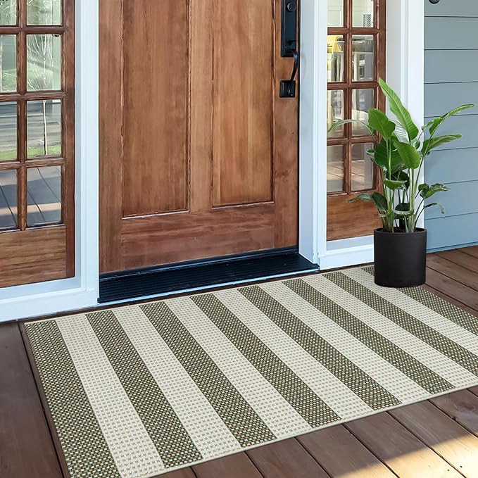 OJIA Striped Rug 24"x51" Washable Front Door Mat Outdoor Doormat Woven Entry Rug Cotton Indoor Ou... | Amazon (US)