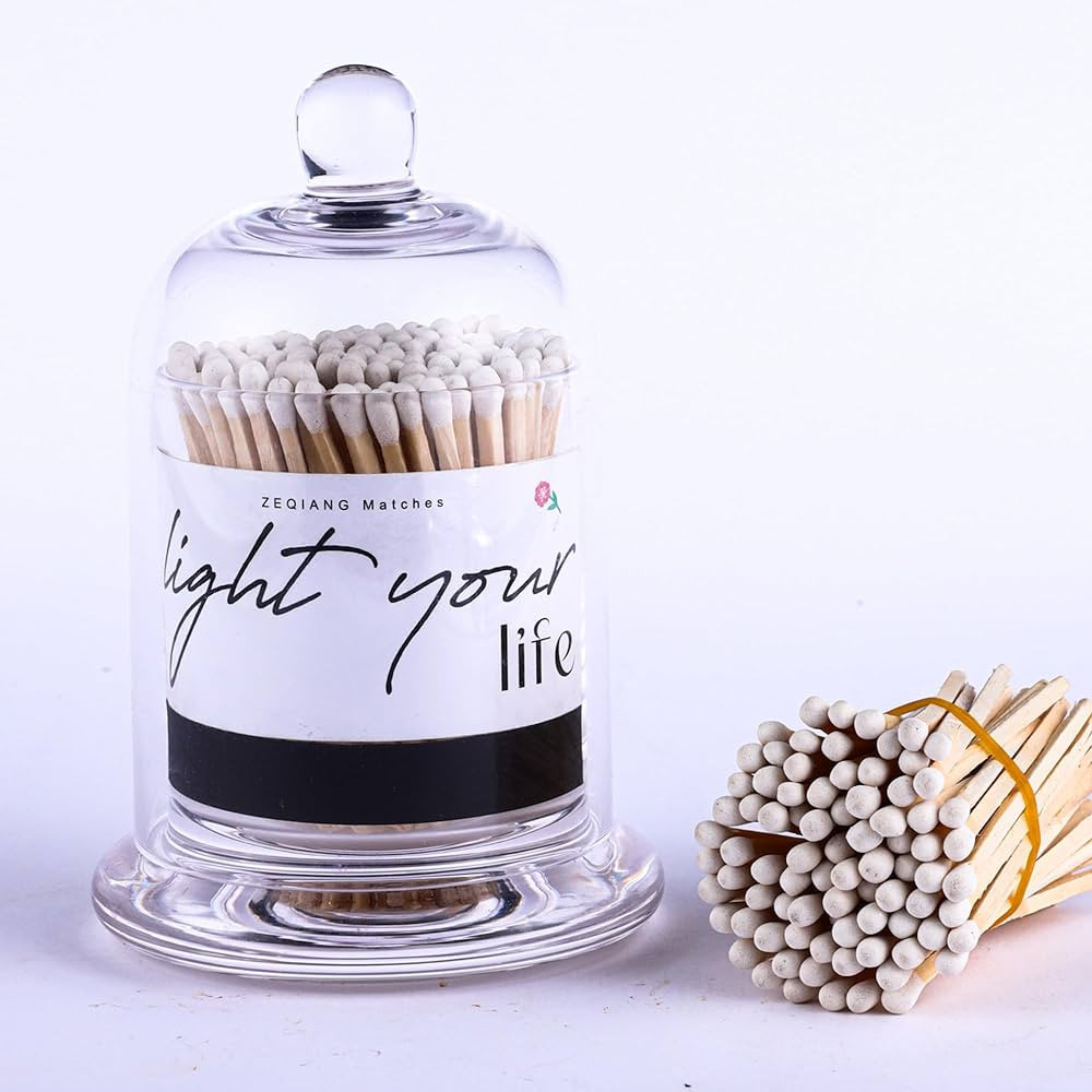 150Pcs 3'' White Matches in a Jar with Striker, Glass Match Holder with Striker, Glass Match Cloc... | Amazon (US)