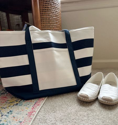 Love this tote for stashing all the things! Perfect for summer- the beach, the pool, library trips, the farmers market, etc. The slide on shoes run a smidgen large. 

#LTKItBag #LTKFamily #LTKShoeCrush