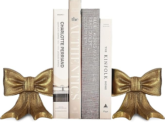 Gold Bow Metal Bookends Set of 2 Heavy Duty Cast Iron Book Ends for Heavy Books Unique Modern Dec... | Amazon (US)