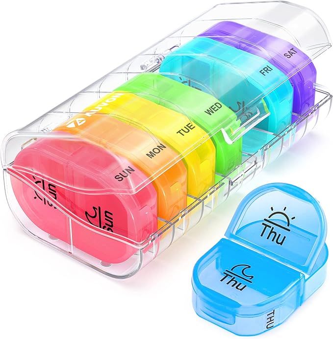 AUVON Pill Box 2 Times a Day, Weekly Pill Organizer AM PM with 7 Daily Pocket Case to Hold Vitami... | Amazon (US)
