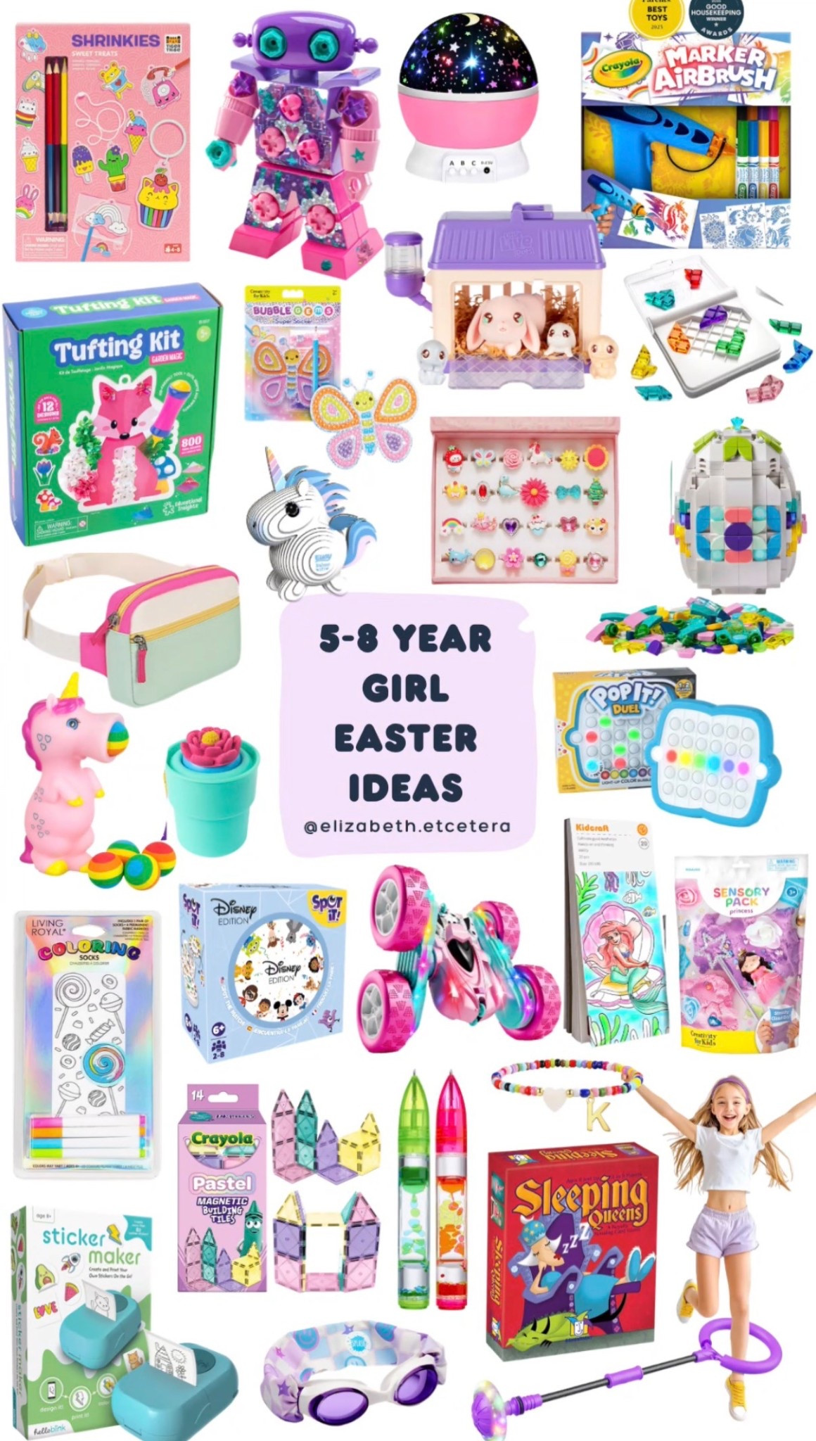 If you’re building an Easter basket for a 5–8 year old girl, here are some really fun ideas. 🐣

A mix of creative kits, screen-free activities, little toys, and things they’ll actually keep playing with long after Easter morning.

Perfect for girls who love crafts, sensory toys, building, and fun little surprises.

easter basket ideas for girls, easter basket ideas for kids, easter basket fillers for girls, non candy easter basket ideas, creative easter basket gifts for girls, screen free toys for kids, toys for 5 year old girl, toys for 6 year old girl, toys for 7 year old girl, toys for 8 year old girl, craft kits for kids, arts and crafts kits for kids, creative toys for girls, sensory toys for kids, building toys for girls, stem toys for girls, indoor activity toys for kids, quiet toys for kids, travel toys for kids, small toys for easter baskets, novelty toys for kids, cute kids toys, kids craft kits, kids art kits, jewelry making kit for kids, kids ring set, kids slime or sensory kits, sticker maker for kids, shrink art kit for kids, tufting craft kit for kids, kids building blocks toy, magnetic building tiles pastel, pop it game for kids, kids tabletop games, sleeping queens card game, kids craft markers set, crayola airbrush markers, kids projector night light, kids room galaxy projector, kids bunny toy playset, kids animal playset toy, kids fidget toys, kids liquid motion timer, kids pogo jumper toy, kids unicorn toy, kids coloring socks kit, kids sensory craft kit

#LTKmomlife #LTKBaby #LTKKids