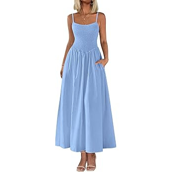 PRETTYGARDEN Women's Smocked Maxi Dresses 2026 Summer Sundress Casual Spaghetti Strap Swing A Lin... | Amazon (US)
