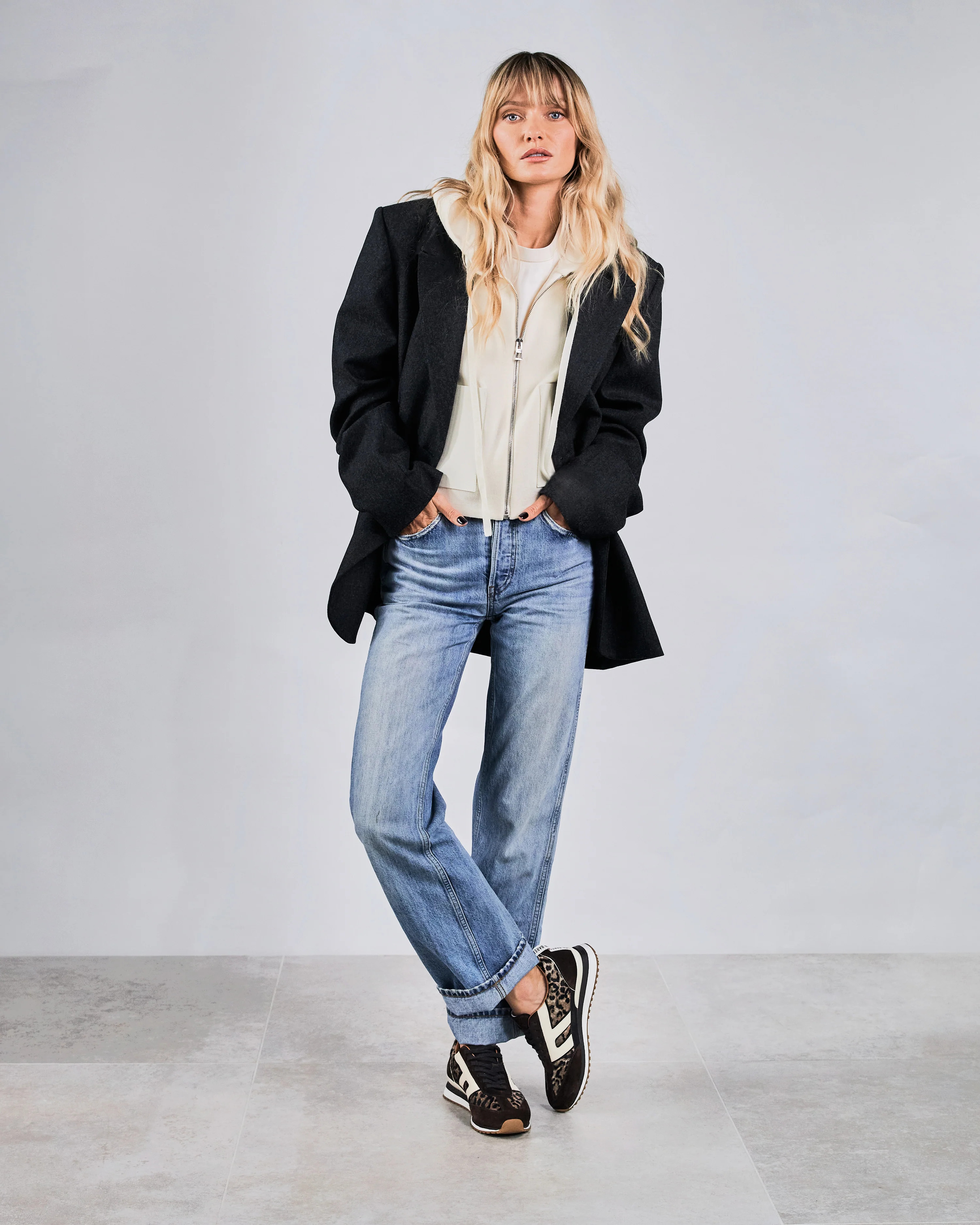 Stork Grey Leopard Print Calf Hair & Suede Sneakers | Bared Footwear | Bared Footwear
