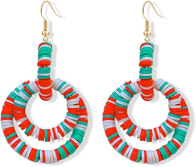 Handmade Polymer Clay Christmas Tree Snowflake Earring For Women Cute Geometric Boho Drop Dangle ... | Amazon (US)