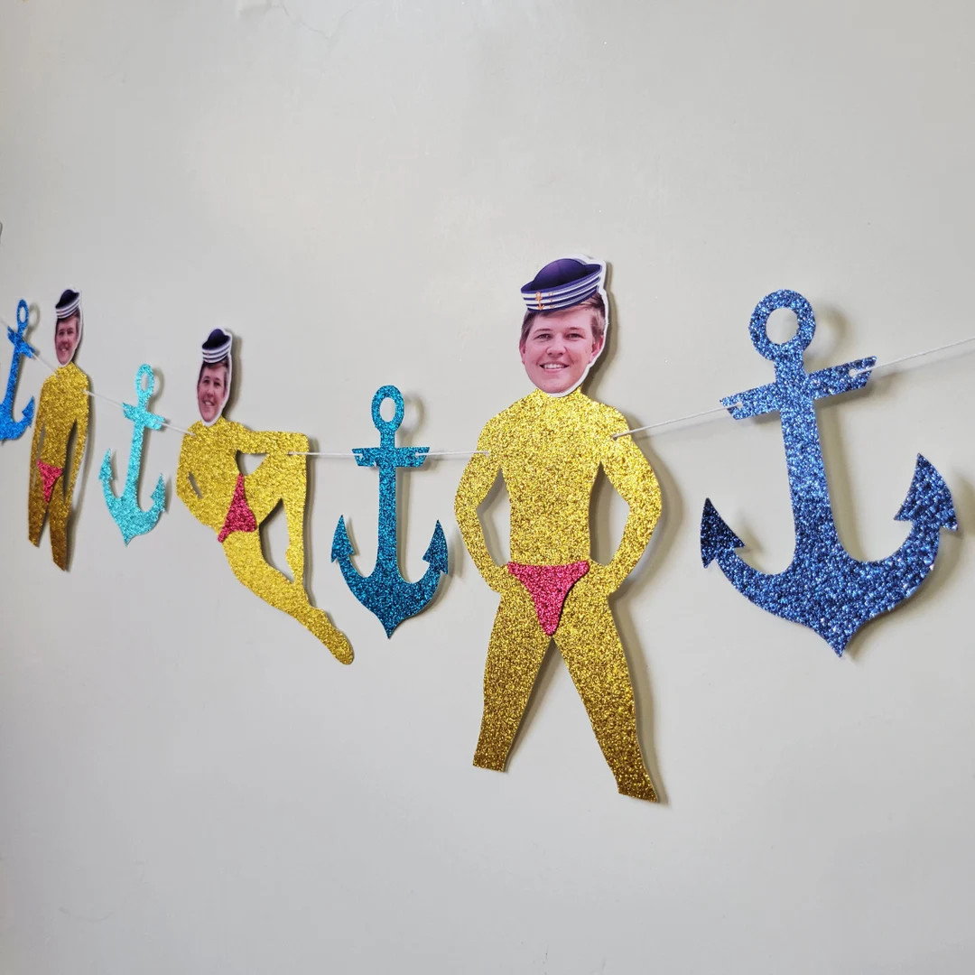 Groom Head Stripper Banner With Sailor Hat Nauti Bachelorette - Etsy | Etsy (US)