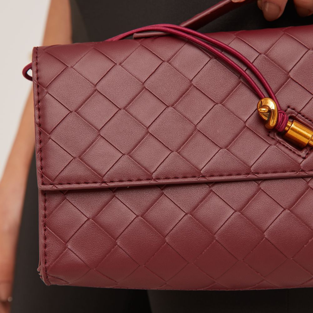 Tori Woven Detail Rectangle Shaped Clutch Bag In Burgundy Faux Leather | EGO Shoes (US & Canada)