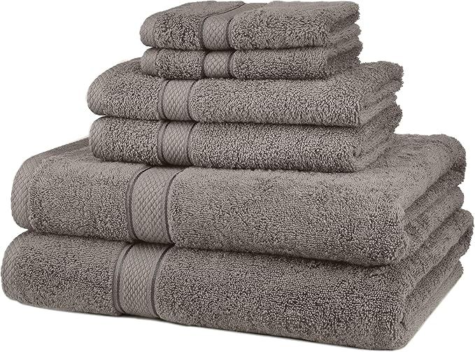 Amazon Brand – Pinzon 6 Piece Blended Egyptian Cotton Bath Towel Set - Grey | Amazon (US)