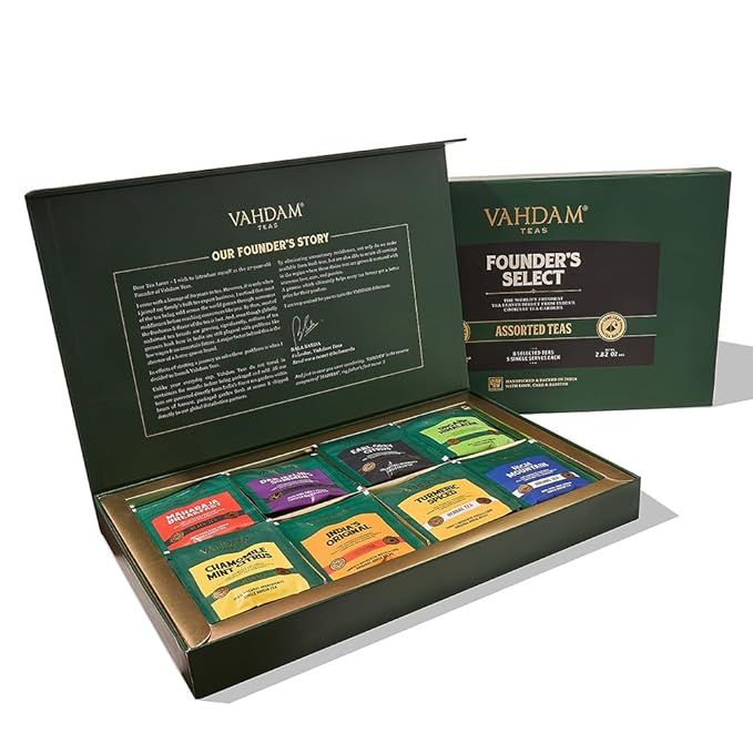 VAHDAM, Founder's Select - Assorted Tea Sampler Gift Set (8 Flavors, 40 Count) Gluten Free Tea Va... | Amazon (US)