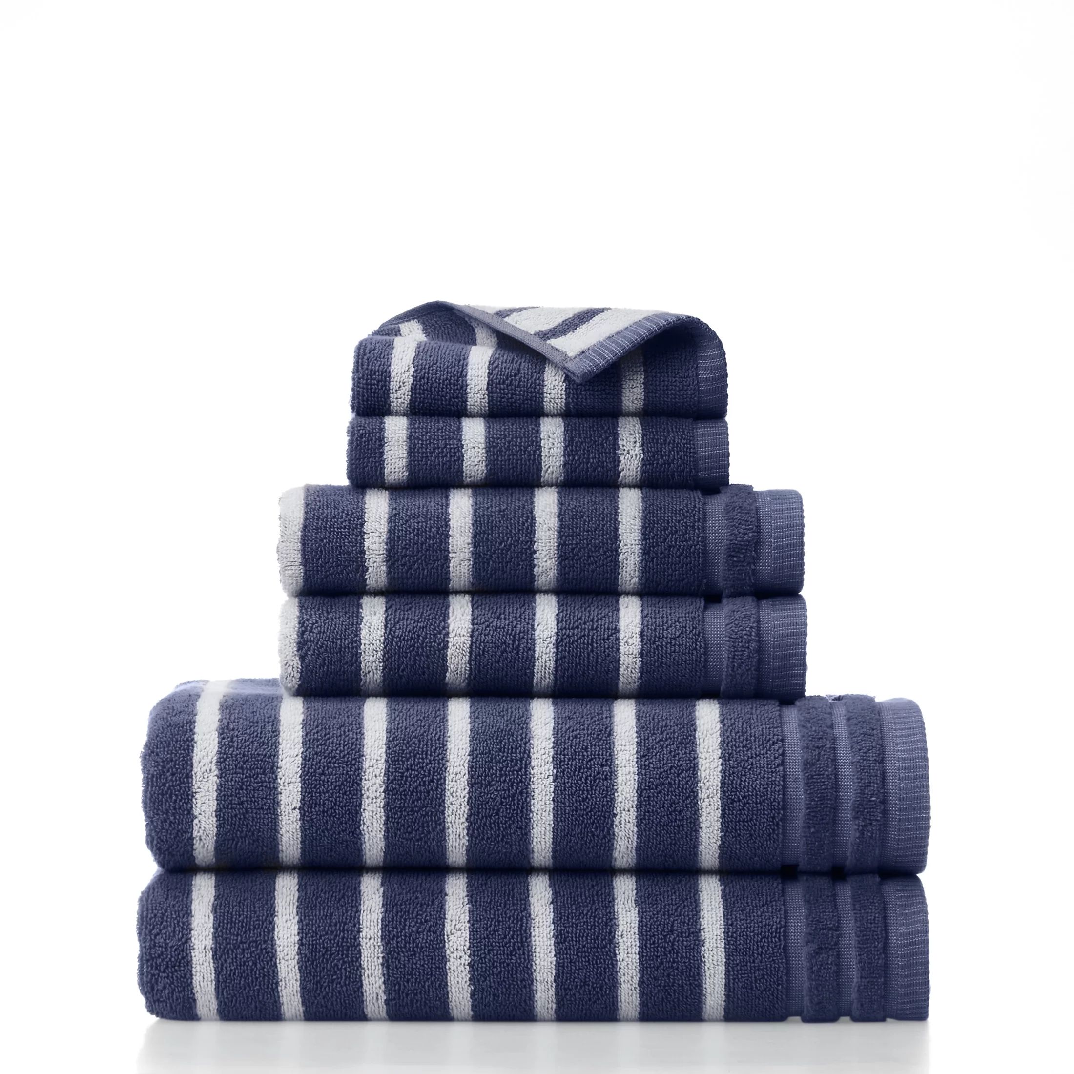 Gap Home Easy Stripe Organic Cotton 6 Piece Bath Towel Set Navy/White | Walmart (US)