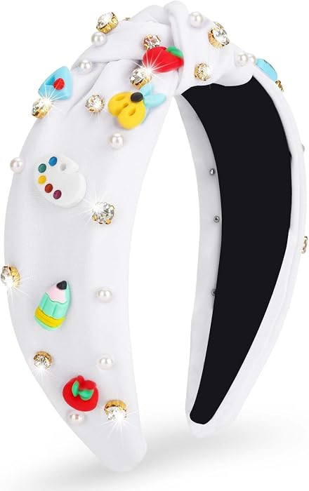 Teacher Headbands for Women, Teacher Appreciation Gifts, Pearl Rhinestone Back to School Headband... | Amazon (US)