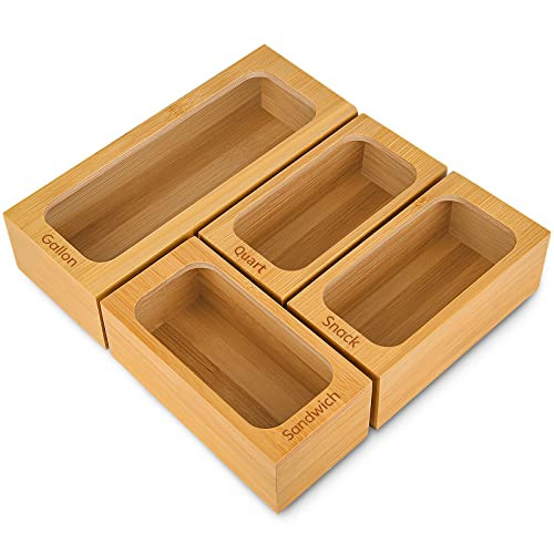 PurpleWares Food Storage Bag Holders – Premium Moso Bamboo Kitchen Drawer Organizer Dispenser Compat | Amazon (US)