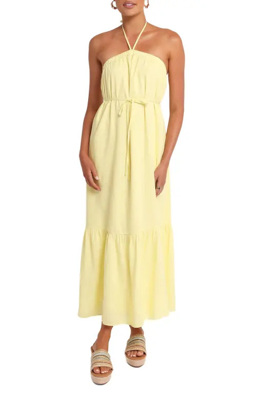 Petal & Pup Halter Neck Linen Blend Maxi Dress in Lemon at Nordstrom, Size Small | Nordstrom