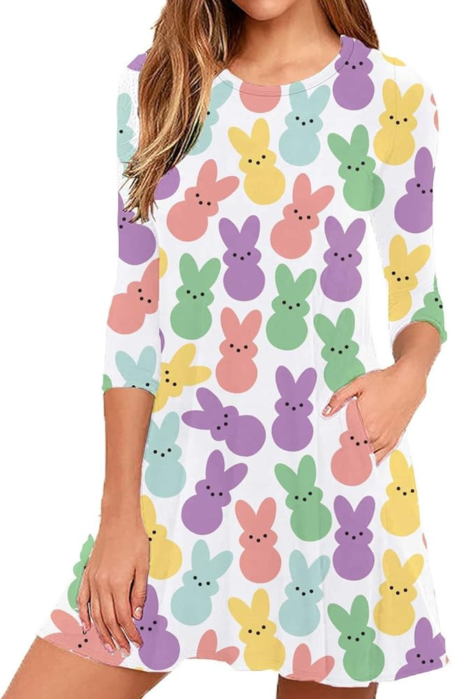 Roshop St Patricks Day Dress Women Casual Long Sleeve Green Irish Shamrock Holiday Clover Dress | Amazon (US)