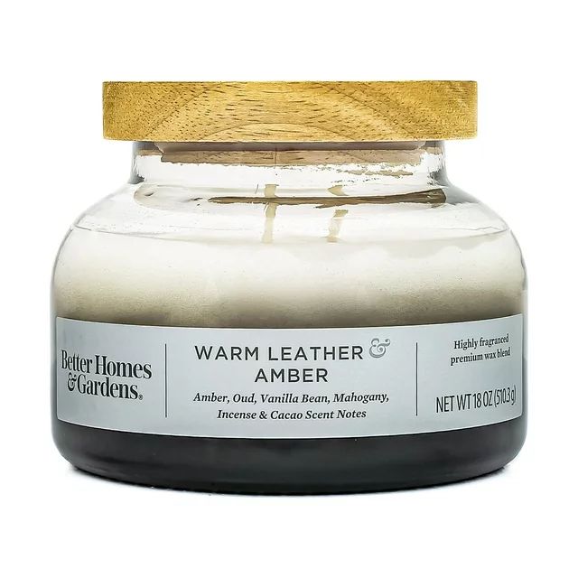 Better Homes & Gardens 18oz Warm Leathered Amber Scented 2-Wick Ombre Bell Jar Candle | Walmart (US)