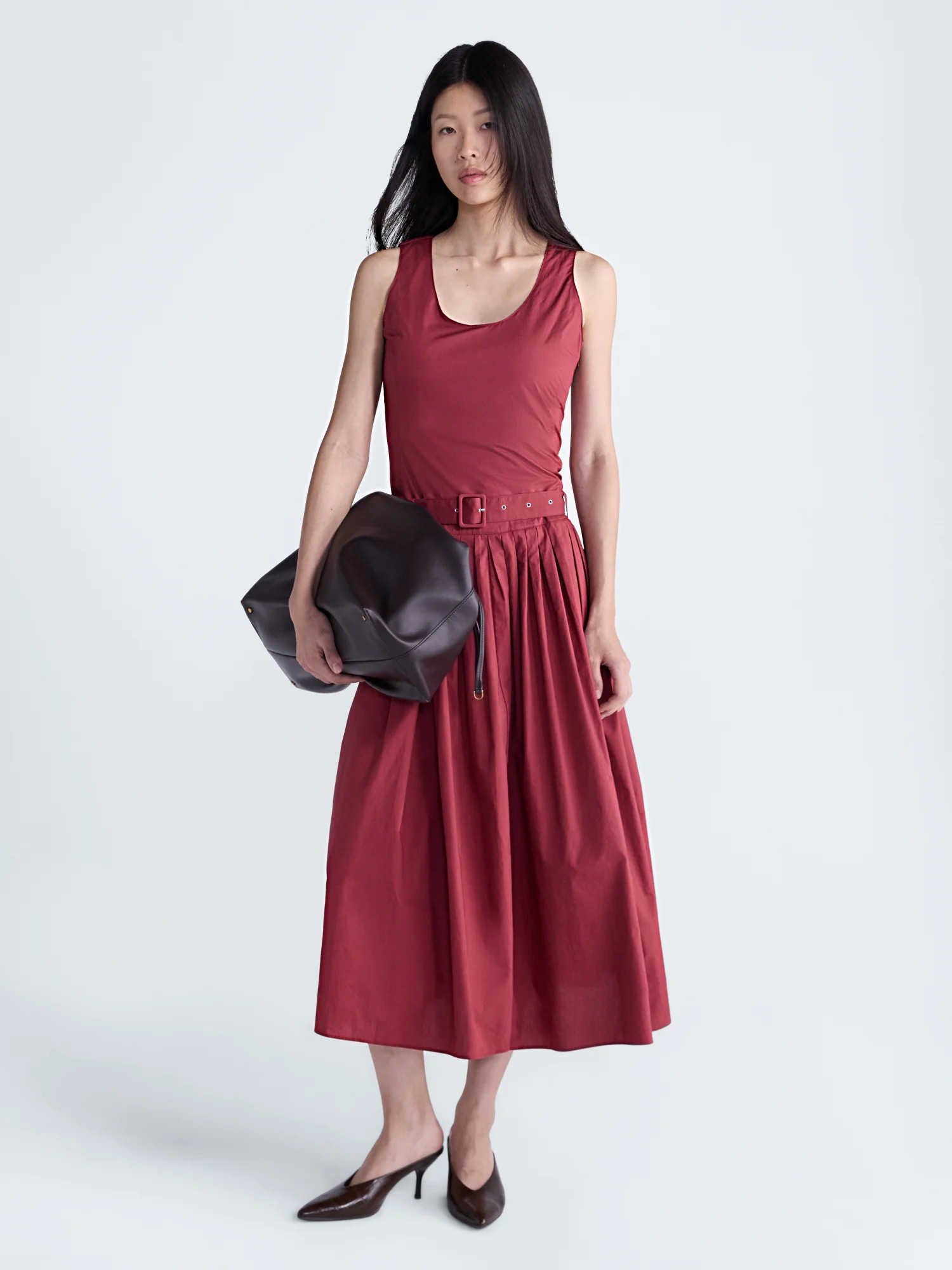 Scoop Women’s Belted Pleated Cotton Maxi Dress, Sizes XS-XXL | Walmart (US)