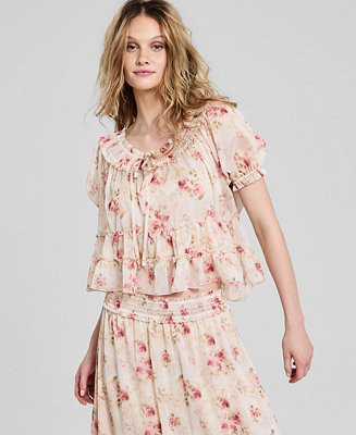 Women's Ruffled Tie-Neck Top, Macy's Exclusive | Macy's