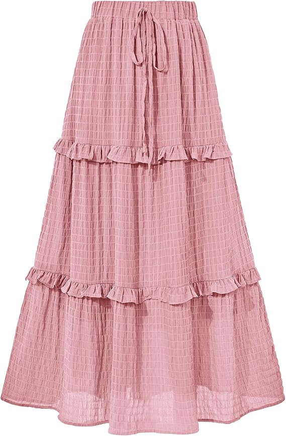 BTFBM Women's Long Summer Skirt 2025 Elegant High Waist Cocktail Party Wedding Guest Dress Flared... | Amazon (US)