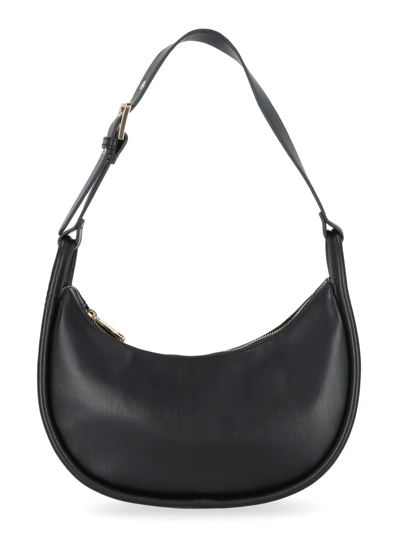 Time and Tru Women's Faux Leather Griffin Crescent Handbag, Black | Walmart (US)