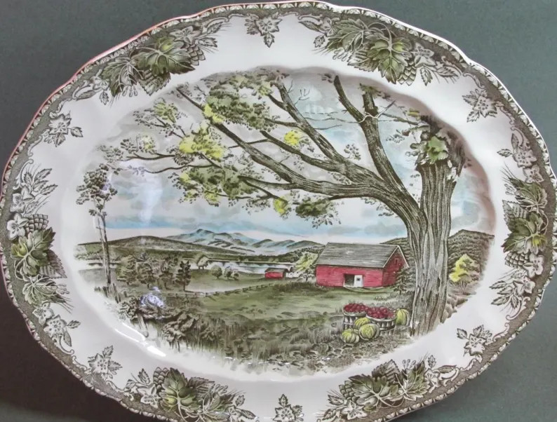 Johnson Brothers, The Friendly Village 13.5-inch oval serving platter, Harvest Time, England betw... | Etsy (US)