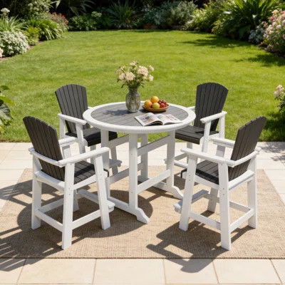 5 Piece HDPE Outdoor Dining Table Set with Umbrella Hole | Wayfair North America