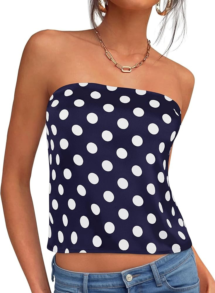 PRETTYGARDEN Strapless Tube Tops for Women 2026 Summer Sleeveless Backless Polka Dot Going Out To... | Amazon (US)