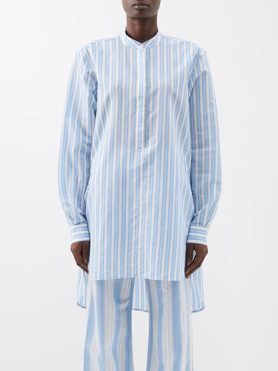 Stand-collar longline cotton-blend poplin shirt | Matches (US)