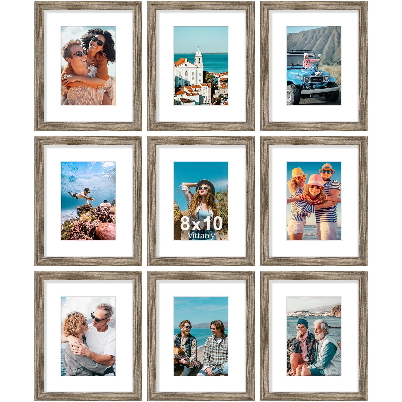 Vittanly 8x10 Picture Frames Set of 9, Shatter Resistant Plexiglass, Display 5x7 Pictures with Ma... | Amazon (US)