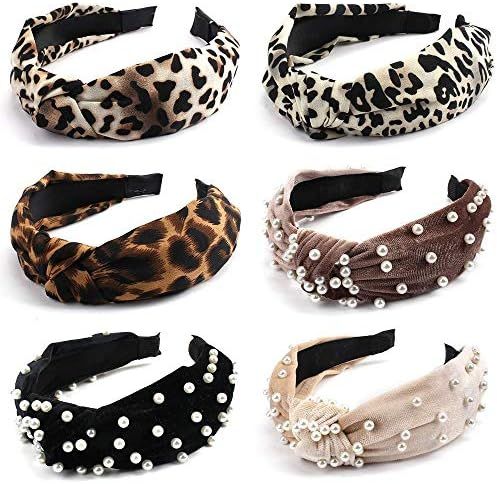 CUBACO 6 Pack Leopard Headbands and Pearl Wide Knotted Headband, Cheetah Print Headband, Turban K... | Amazon (US)