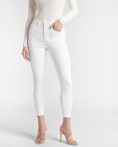 High Waisted White Button Fly Cropped Skinny Jeans | Express
