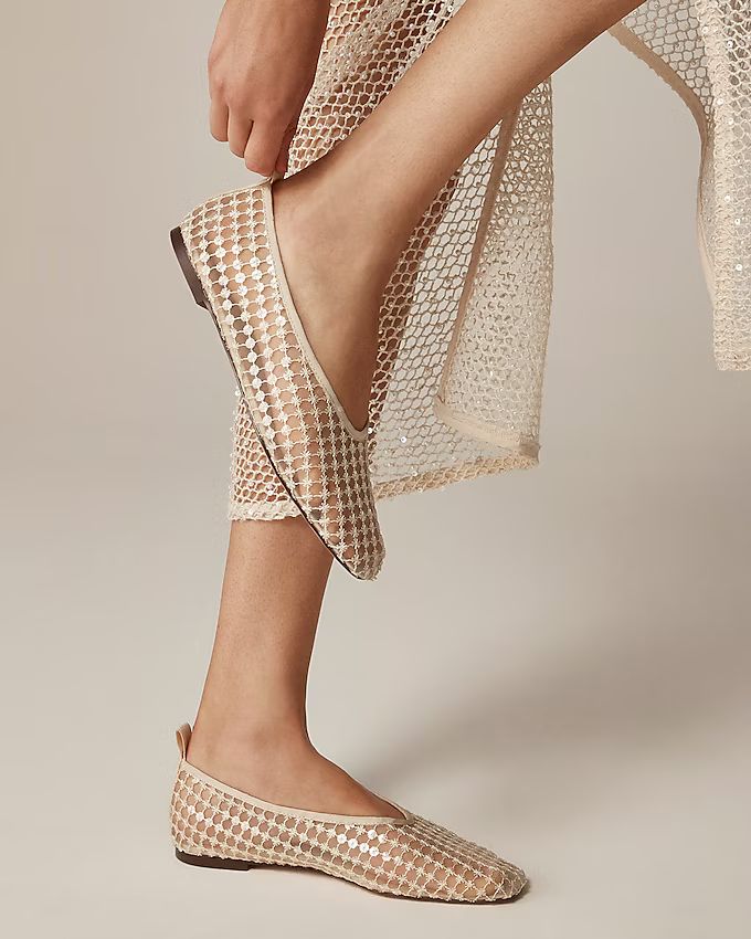 Quinn embellished removable ankle-strap ballet flats in mesh | J.Crew US