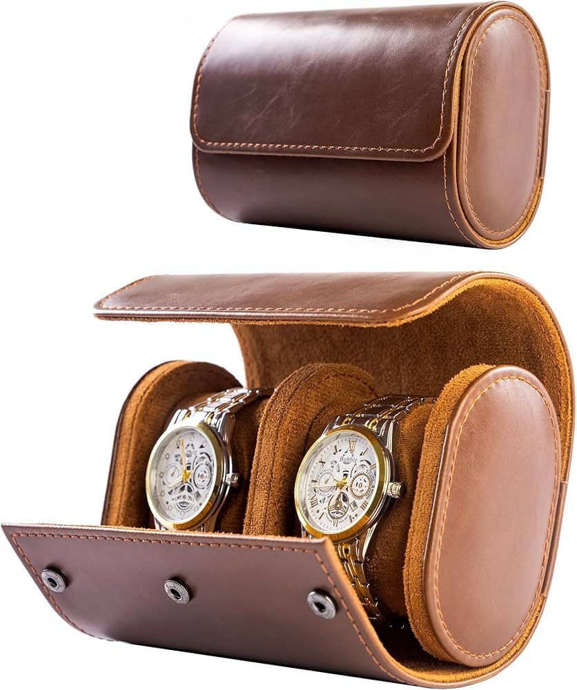 MR.OKAY 2 Watch Travel Case-Classic Leather Watch Case With Superb Texture.Portable Watch Roll Or... | Amazon (US)