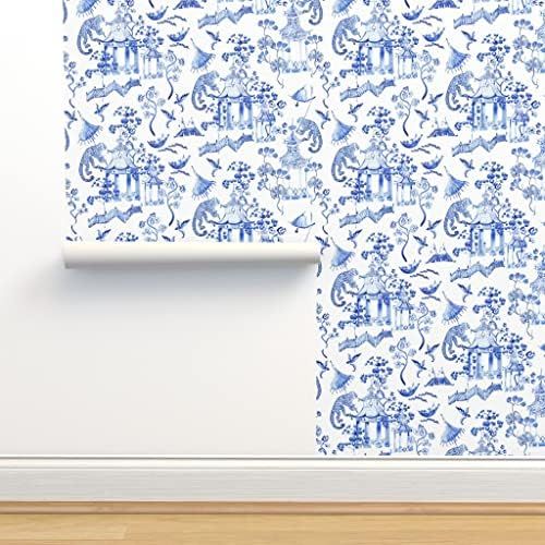 Peel & Stick Wallpaper 6ft x 2ft - Watercolor Chinoiserie Blue Monkey Kids Umbrella White Toile C... | Amazon (US)