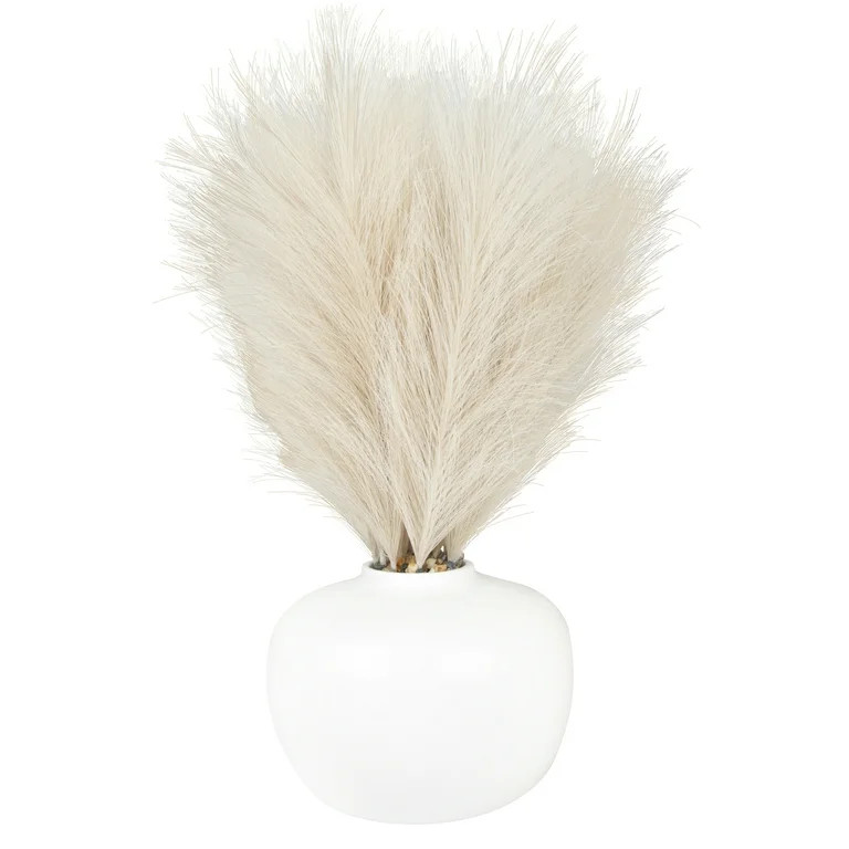 Better Homes & Gardens 14" Artificial Pampas in White Rounded Ceramic Vase | Walmart (US)