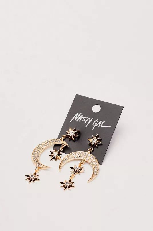 Recycled Metal Diamante Moon Drop Earrings | Nasty Gal (US)