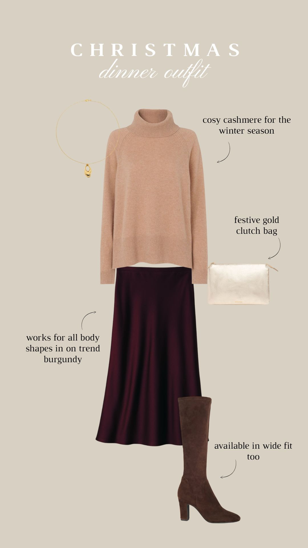 Christmas dinner outfit, smart casual festive outfit, knitwear, classy festive outfit, satin skirt, knee high boots, high street finds, cashmere  

 #LTKuk #LTKfestive #LTKstyletip