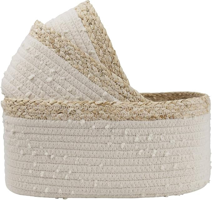 Rope Woven Storage Baskets Set of 3 - Small Rope Baskets for Shelves Bathroom, Durable Nursery Ba... | Amazon (US)