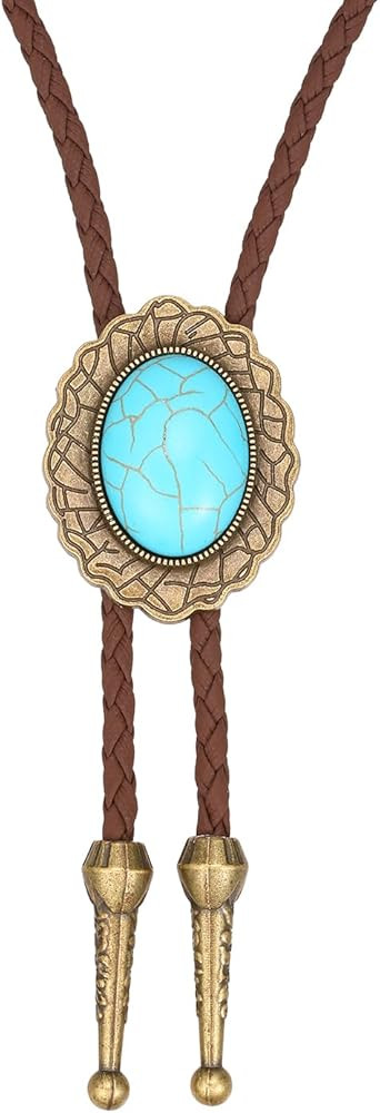 AZORA Western Cowboy Bolo Tie Men Leather Necktie Leather Cord Turquoise Stone Bolo Ties for Men ... | Amazon (US)