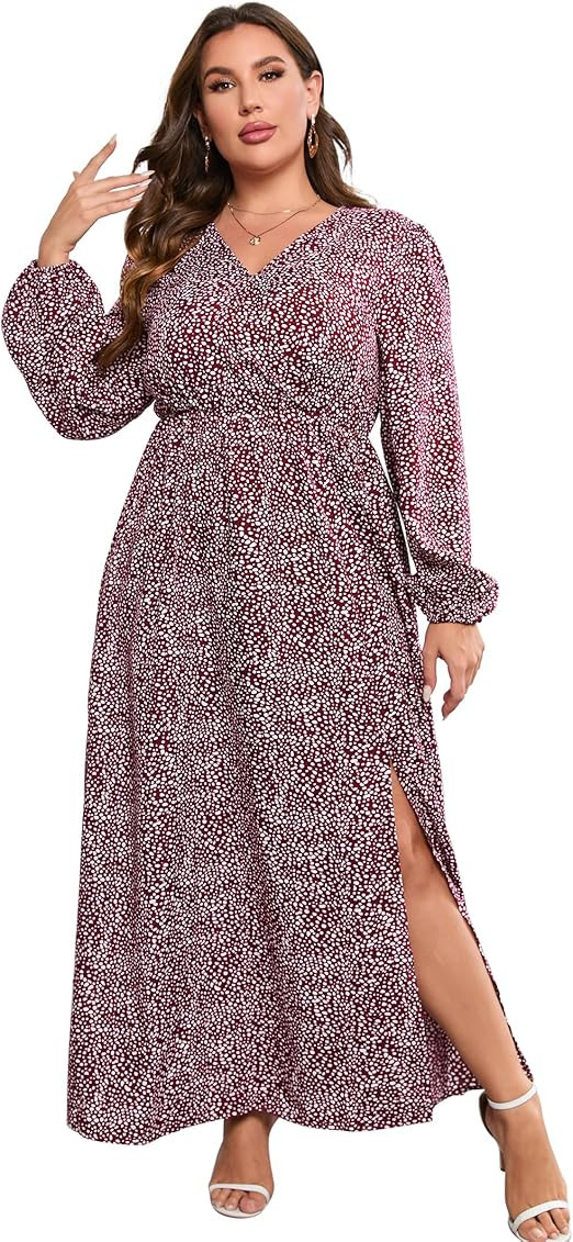 KOJOOIN Women Plus Size Wrap Maxi Dress Short Flutter Sleeves Empire Waist Split A Line Boho Casu... | Amazon (US)