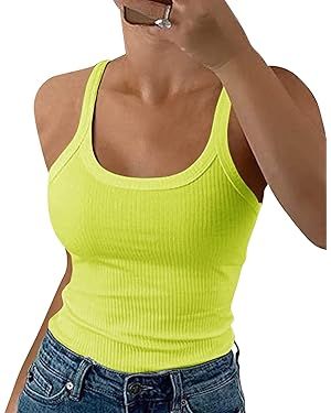 GEMBERA Women Spaghetti Strap Scoop Neck Ribbed Tank Tops Slim Fitted Cotton Camisole Basic Sleev... | Amazon (US)