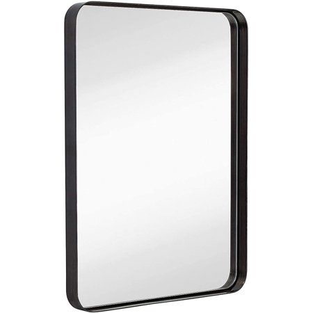 Hamilton Hills Contemporary Brushed Metal Wall Mirror Glass Panel Black Framed Rounded Corner Deep S | Walmart (US)