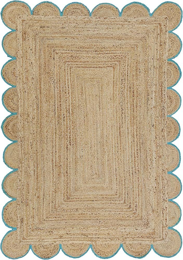 Weaving Village Scalloped Natural Jute Area Rug, Colored Trim | Amazon (US)