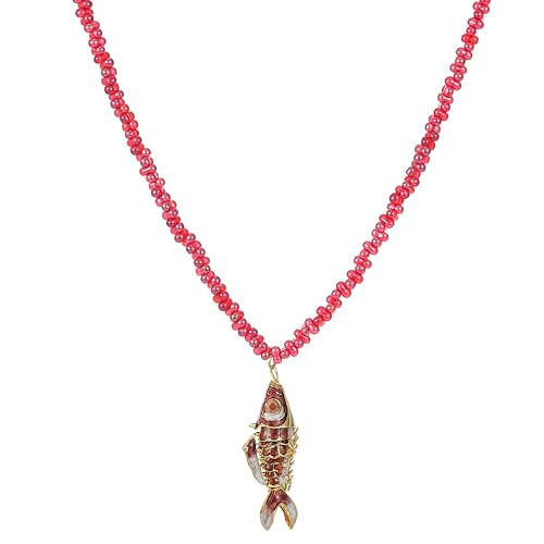 ALYXUY Tiny Red Beaded Necklace Fish Pendant Exquisite Necklace for Women Simple Strand Beads Lucky Fish Elegance Charm Necklace Jewelry | Amazon (US)