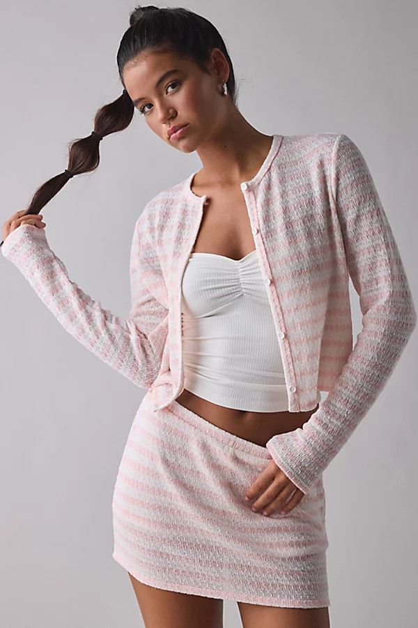 Vintage & ReMADE by UO ReMADE By UO Remnants Striped Knit Cardigan in Blush, Women's at Urban Outfitters | Urban Outfitters (US and RoW)