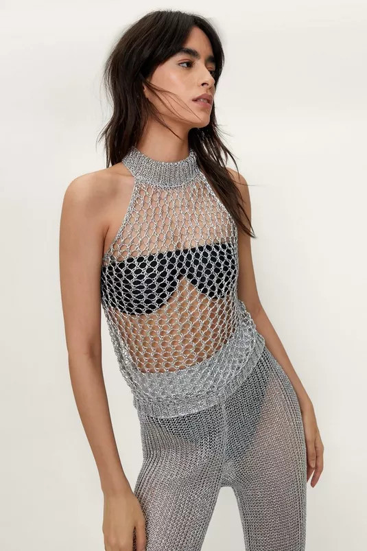 Metallic Yarn Knitted Halter Neck Top | Nasty Gal (US)