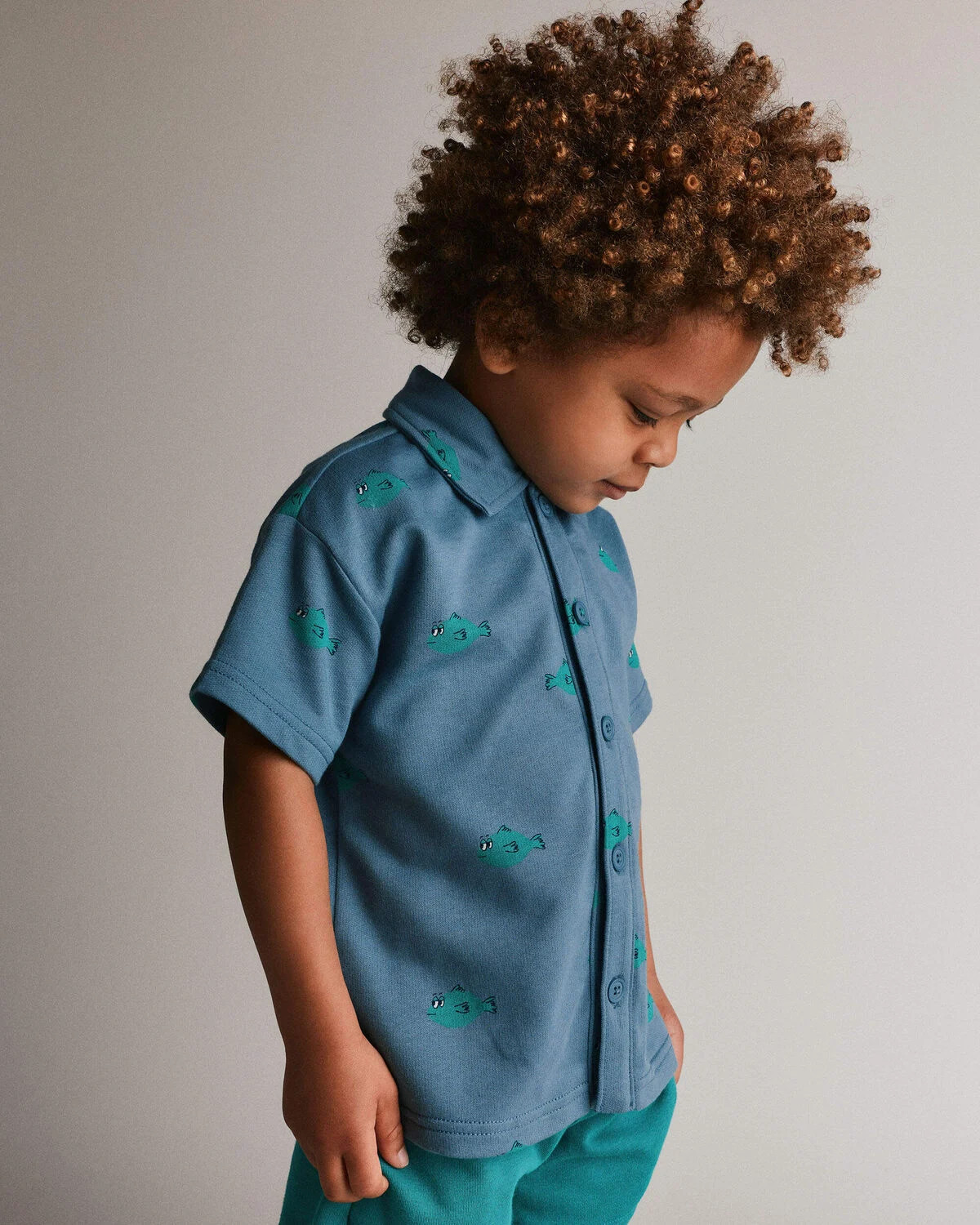 Toddler Boy Button-Down Short-Sleeve Shirt in Fish Print - Slate Blue - Otter Avenue | Carter's | Carter's Inc
